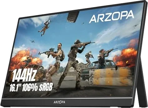 ARZOPA 16.1'' 144Hz Monitor Portátil con Kickstand, 106% sRGB 1920×1080P FHD HDR 144HZ Gaming Monitor, Ultra Delgado - Protección Ocular-Segunda Pantalla Externa para Laptop/PC/Mac/PS3/4/5/Xbox Z1FC