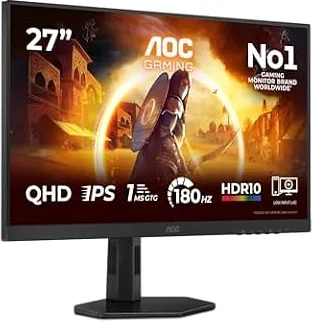 AOC Gaming Q27G4XF - Monitor QHD de 27 Pulgadas, 180 Hz, Plano, 0,5 ms, FreeSync Prem., Comp. G-Sync, HDR10, Ajustable (IPS, 2560x1440, DisplayPort, HDMI) Negro/Gris