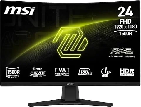 MSI mag 242CA Monitor Gaming de 24" FHD 1500R, 1920 x 1080 VA, 180 Hz, 1 ms, Compatible con HDR, protección Ocular, HDMI 2.0b, DP 1.2a, sin Marco, inclinación Ajustable, Montaje Vesa, Negro