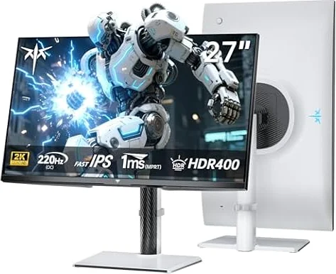KTC Monitor Gaming 27 Pulgadas QHD 2K 2560×1440, 200Hz (OC 210Hz), Panel Fast IPS, 1ms MPRT, HDR400, Adaptive Sync, Altavoces Integrados, 131% sRGB, ΔE<2, Soporte Ajustable, Blanco, H27T6