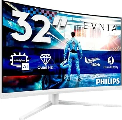 PHILIPS Evnia 32M2C5501 Gaming Monitor 32 Pulgadas 180Hz Panel Fast VA, 1ms GtG, HDR10, Altura Ajustable, (2560x1440 HDMI 2X 2.0 DP 1x 1.4) Blanco